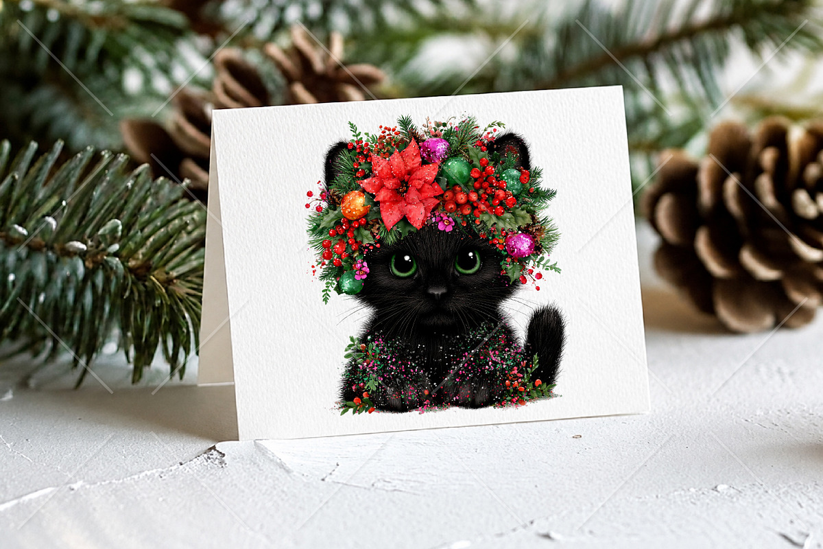 Whimsical Christmas Black Cat PNG, a Seasonal Illustration by Canvas Craft (Photo 7 of 10)
