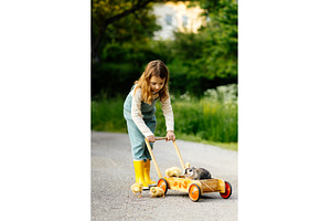Girl carrying ducklings and baby, an Animal Photo by HalfPoint