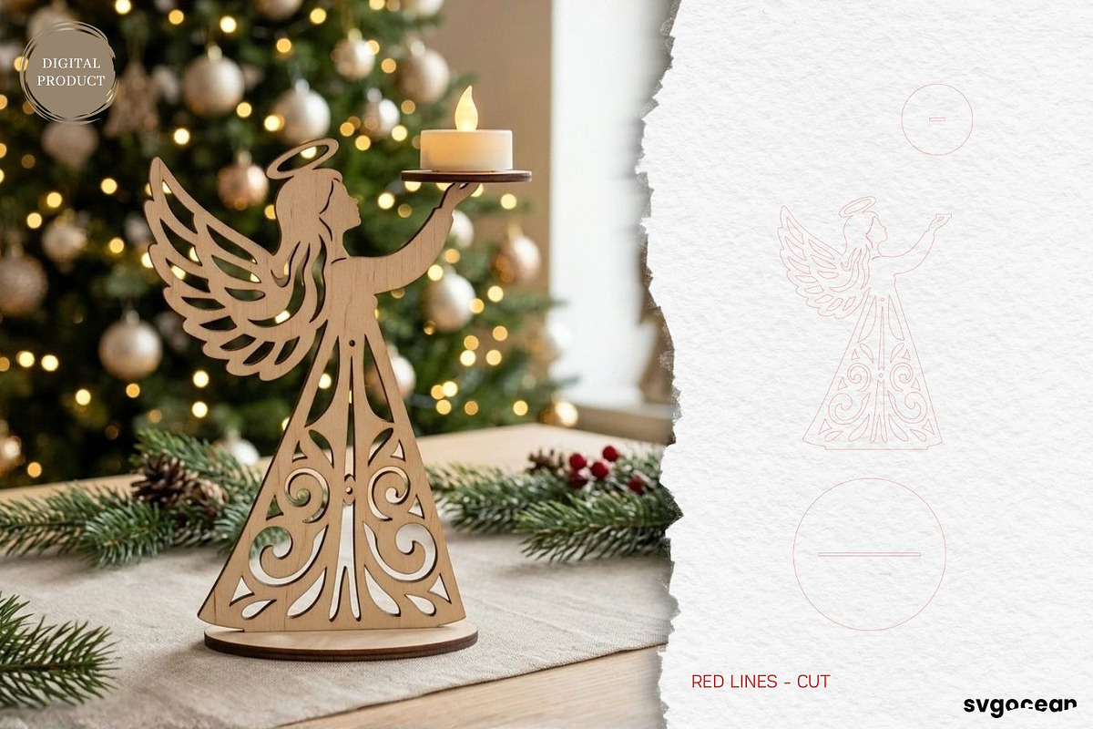 Christmas Angel Candle Holders SVG, a Decorative Illustration by svgocean (Photo 10 of 14)