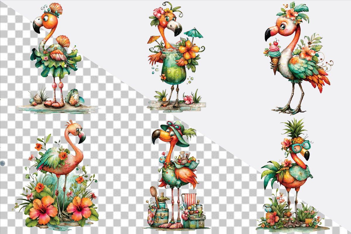 Watercolor Summer Flamingo Clipart, an Illustration by SVGArt (Photo 2 of 9)