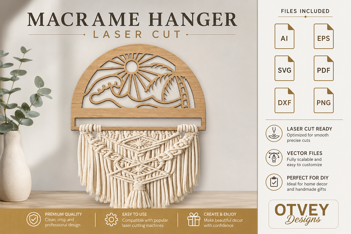 Beach Sunset Macrame Hanger Lasercut, an Object Graphic by OTVEY DESIGN (Photo 7 of 13)