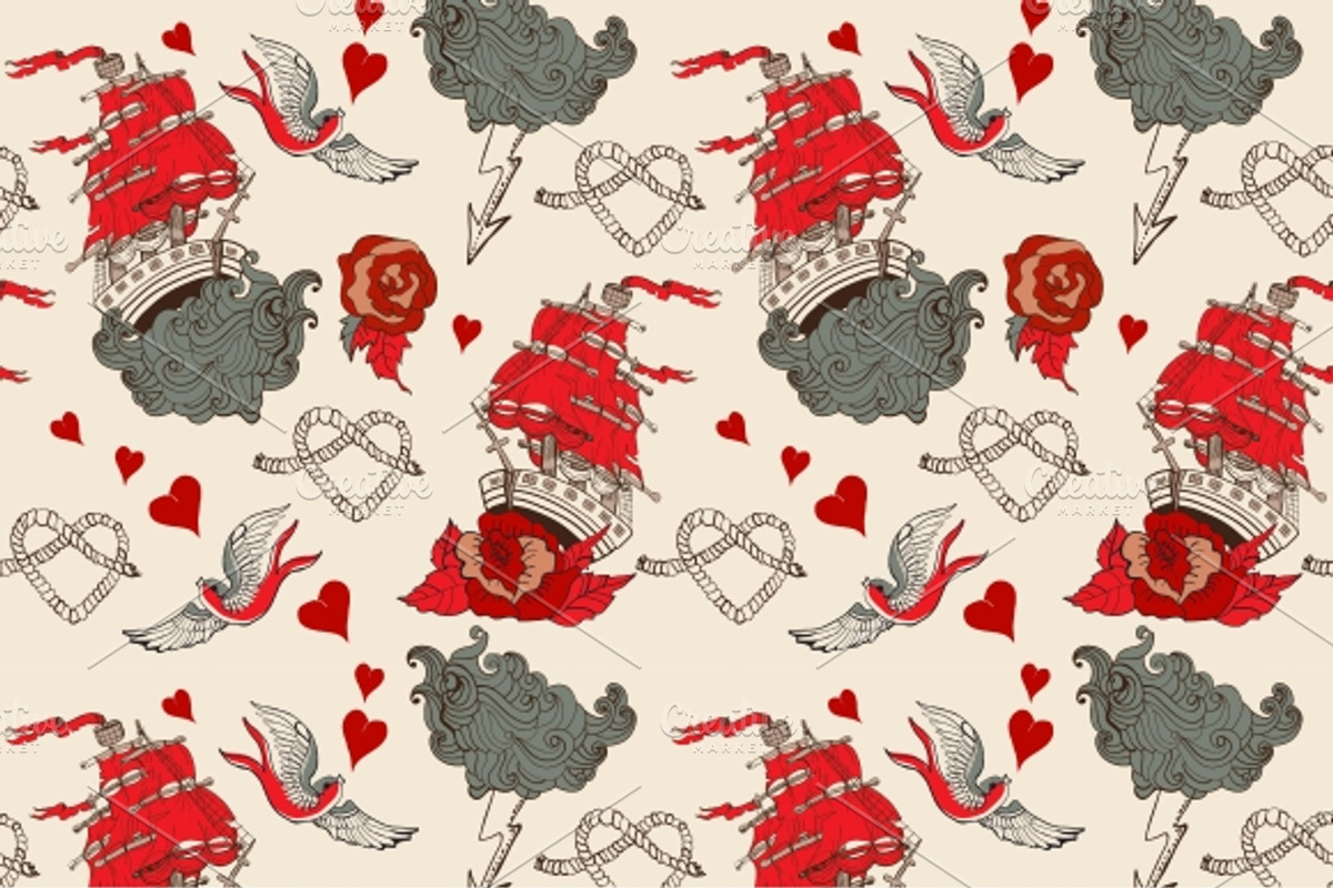 Seamless Vintage pattern with ship