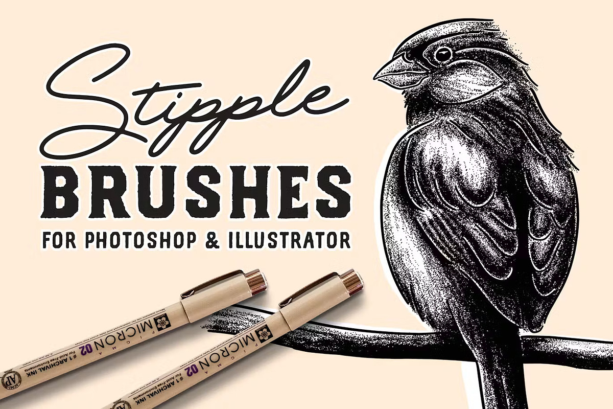 Stipple Brushes Photoshop And AI, a Brush Add-On by PaperMoon (Photo 1 of 4)