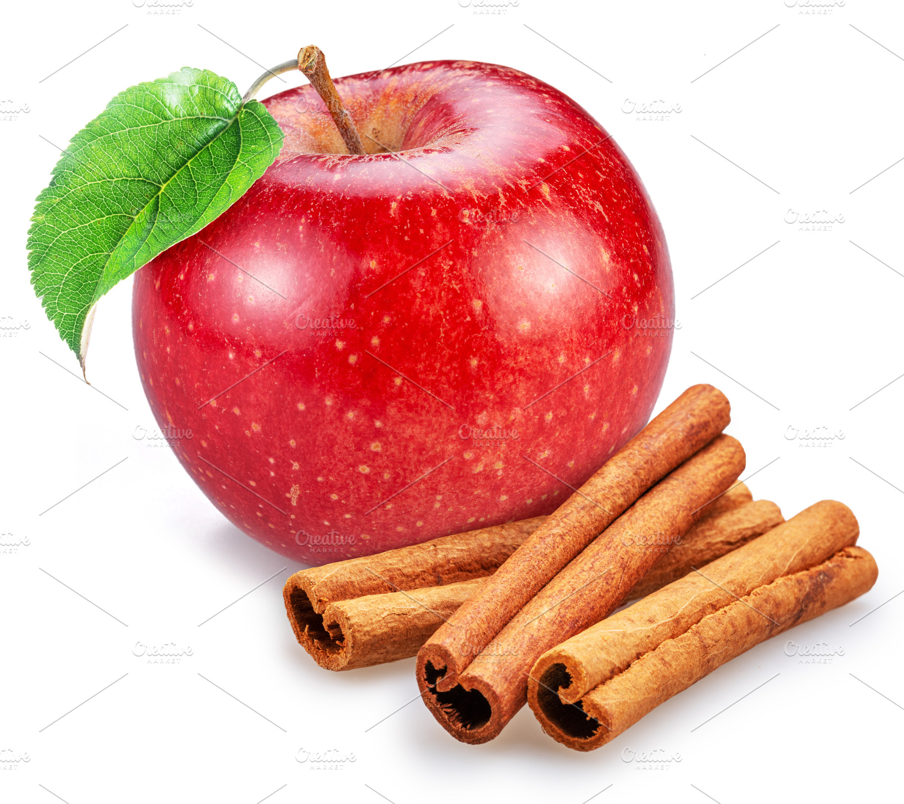 Red apple and cinnamon sticks, a Food & Drink Photo by Volff
