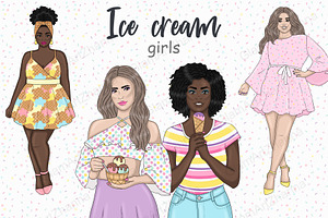 Ice Cream Clipart | Vacation Girl, a Person Illustration by GlamArtZhanna