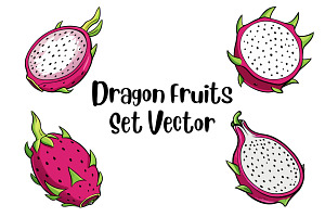 Dragon Fruits Set Vector, a Food Illustration by Awieee1