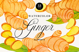 Ginger Watercolor Elements