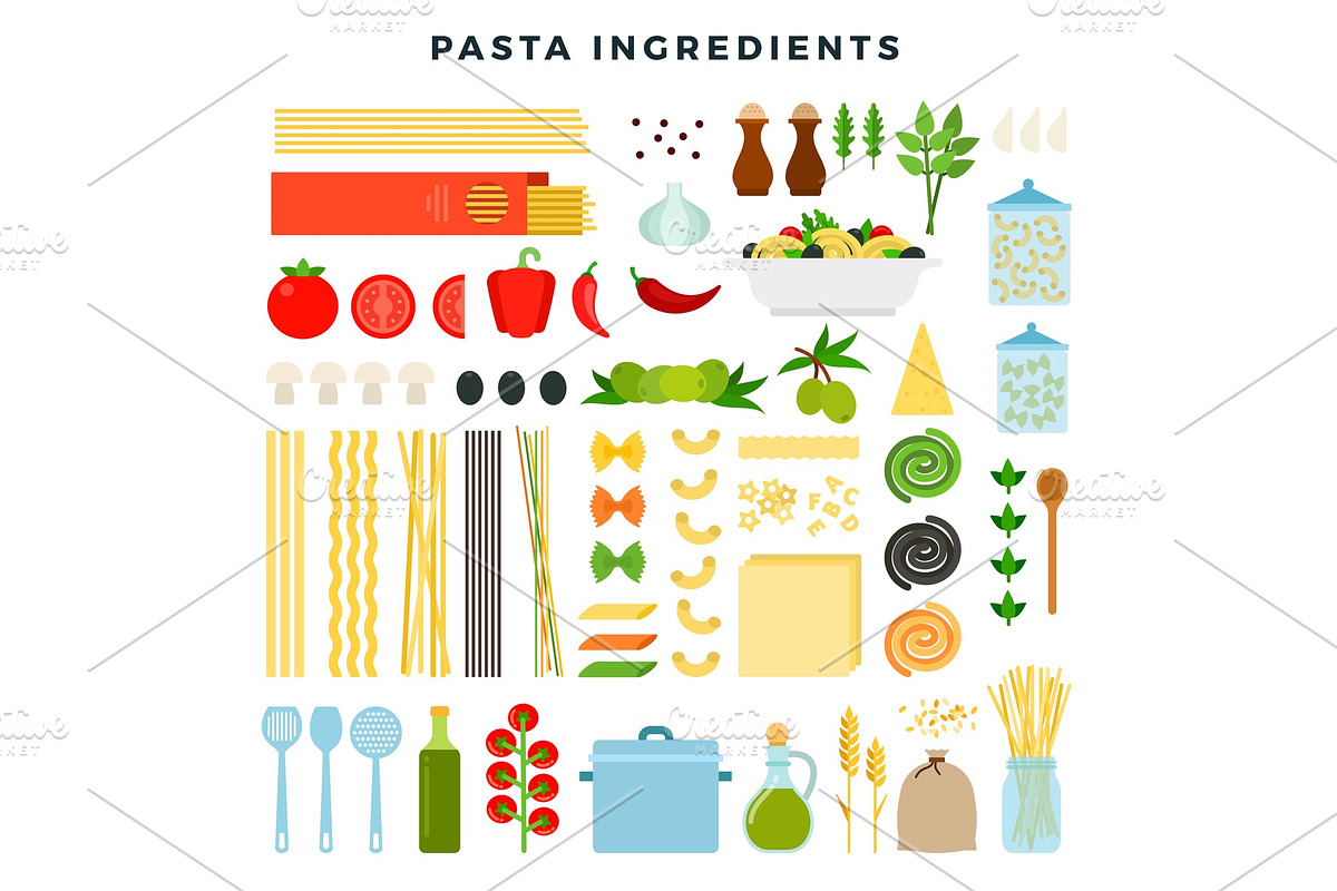 Set of ingredients for making pasta, a Food Illustration by Mountain Brothers