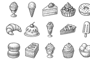 Vintage Dessert Set, an Object Graphic by nikagraphic