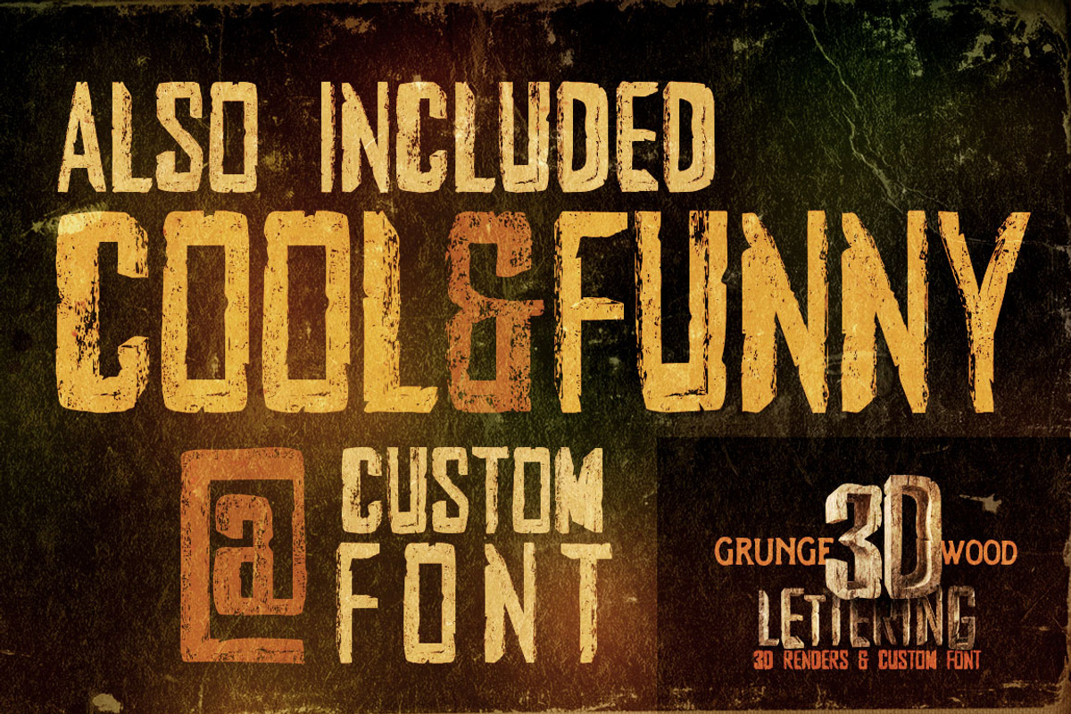 Grunge Wood - 3D Lettering + Font preview 3