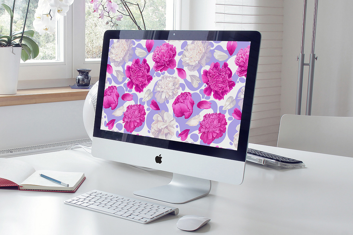 Peonies & Colored Splashes, a Pattern Graphic by MarynaPetrovska (Photo 8 of 11)