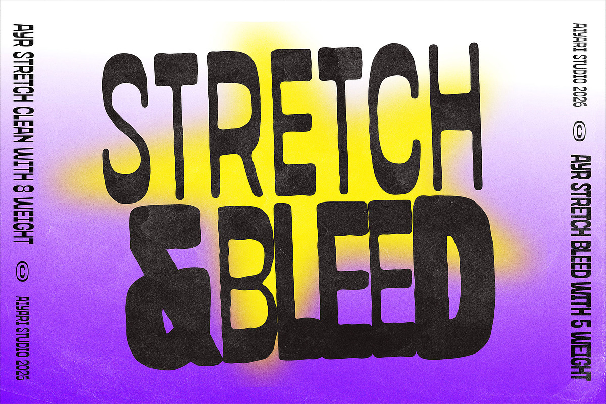 Stretch & Bleed - Brutalist Font, a Sans Serif Font by Aiyari (Photo 1 of 13)