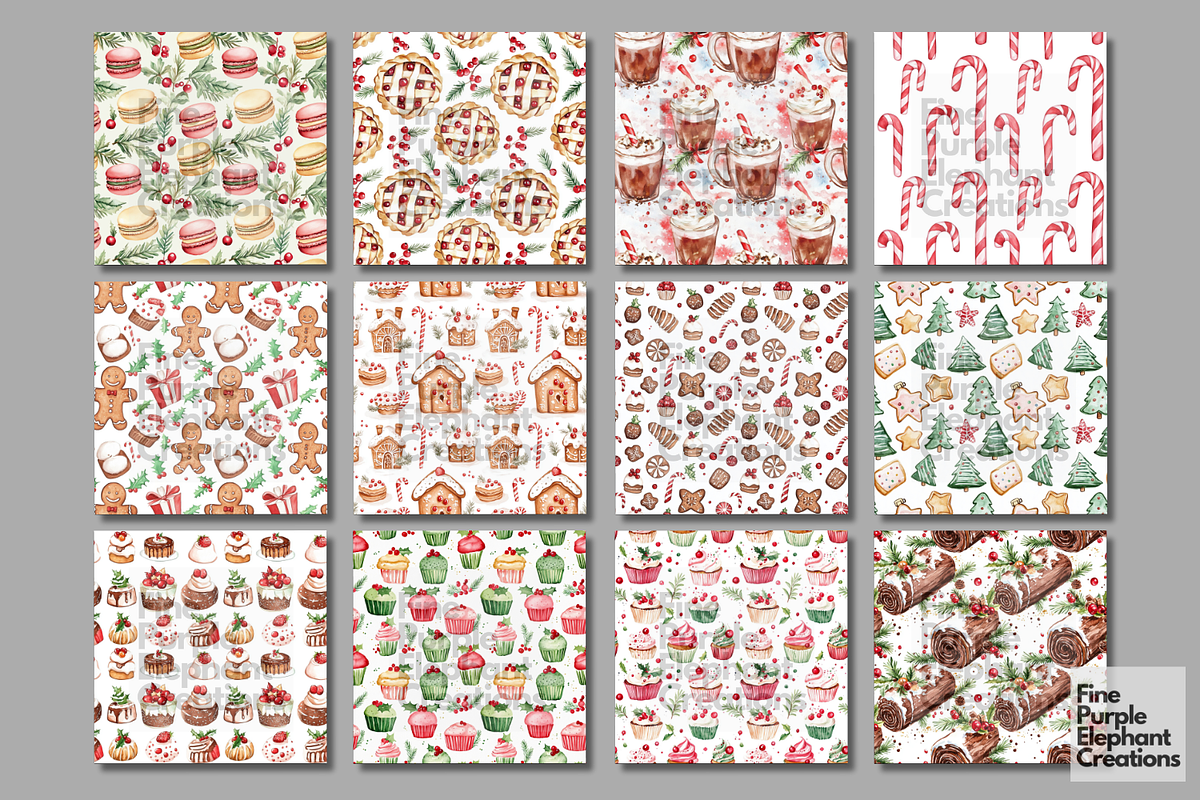 Watercolor Christmas Sweets Desserts, a Pattern Graphic by Fine Purple Elephant (Photo 5 of 5)