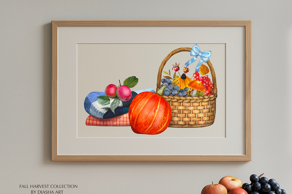Watercolor Autumn Harvest Clipart, a Seasonal Illustration by DiashaArt (Photo 4 of 17)