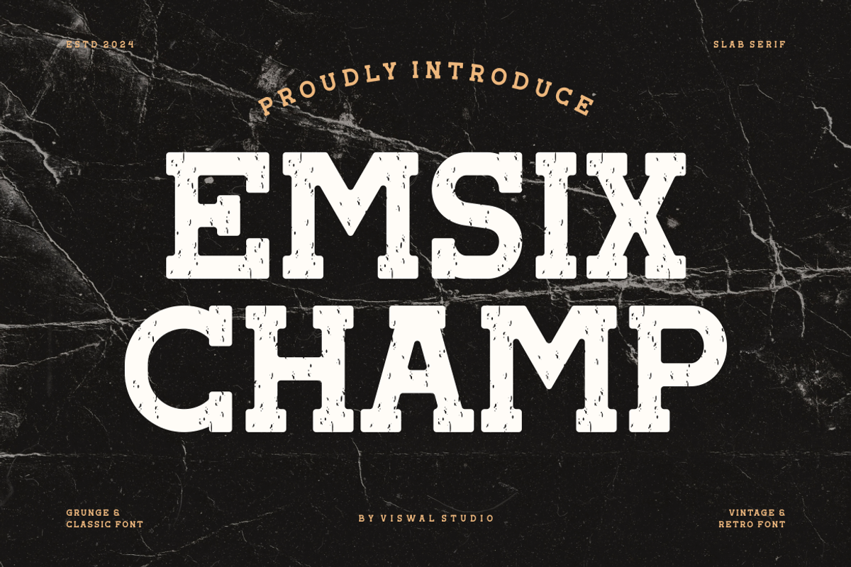 Emsix Champ - Vintage Retro Font, a Slab Serif Font by Viswal Studio (Photo 1 of 12)