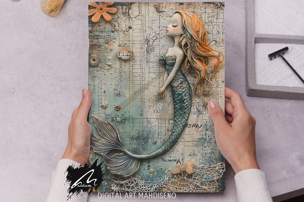 Whimsical Mermaid, Lace Journal Page, a Person Illustration by Digital Art Mahdiseño (Photo 7 of 10)
