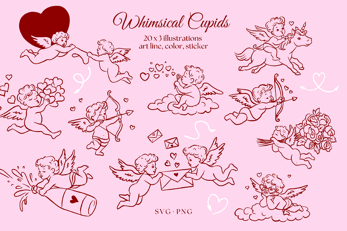 Whimsical Cupid Collection, a Decorative Illustration by InstaDesignPro (Photo 3 of 12)