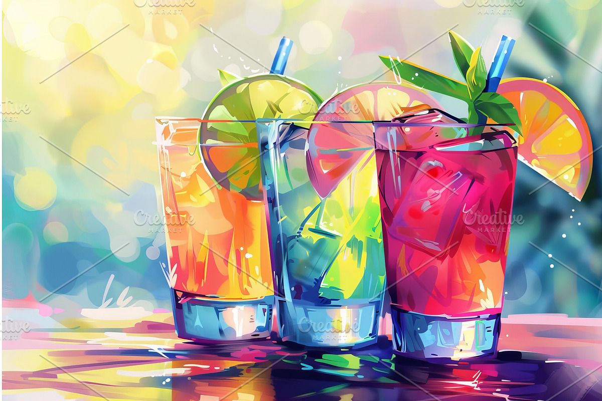 Vibrant digital art of three summery, a Food Illustration by Ylivdesign