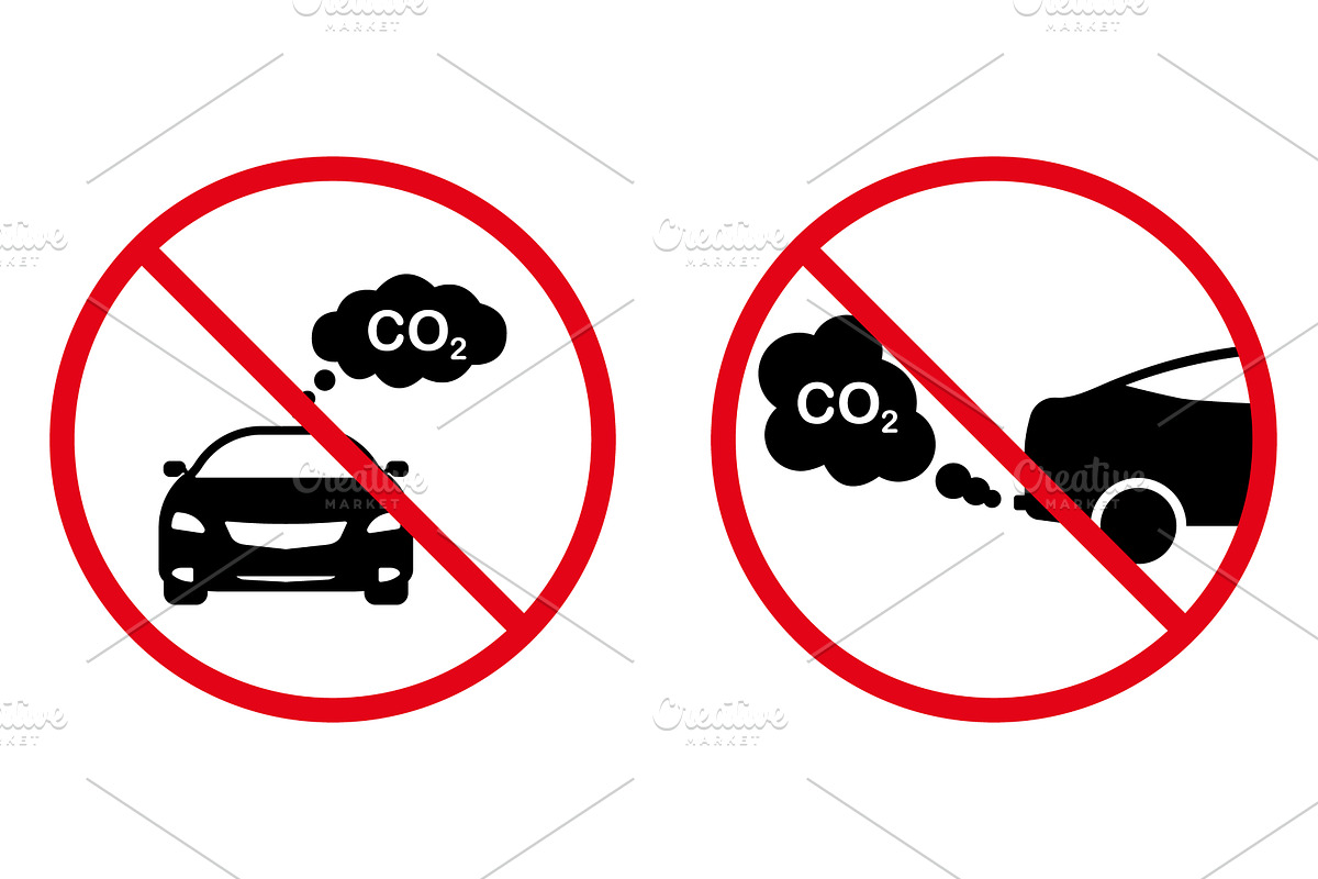 Prohibited Car Exhaust CO2 Ban Icons, a Transportation Illustration by Vector Creator