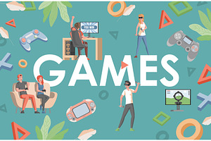 Games word vector flat banner design