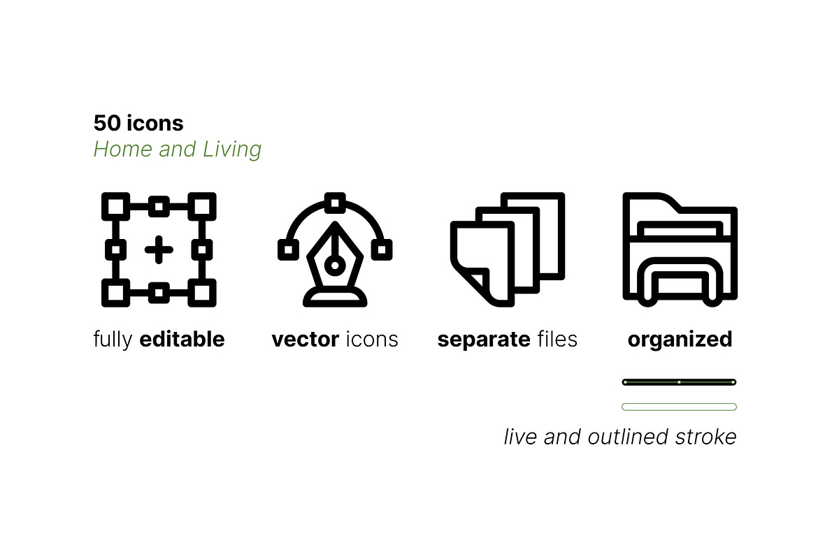 50 Home and Living Icons, an Outline Icon by Side Project (Photo 3 of 7)