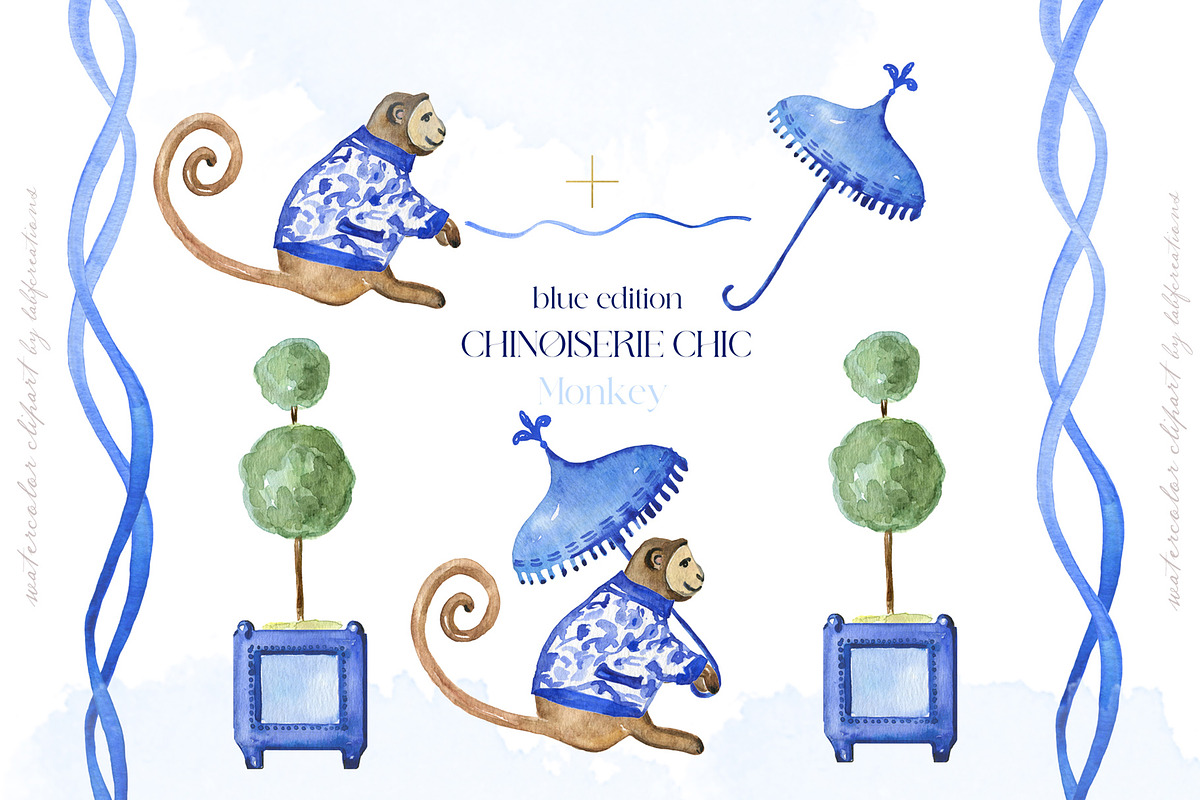 Chinoiserie Blue Watercolor, a Decorative Illustration by LABFcreations (Photo 5 of 10)