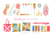 Quilting and Patchwork Clipart, an Illustration by Julia M. Watercolor (Thumbnail 4 of 7)