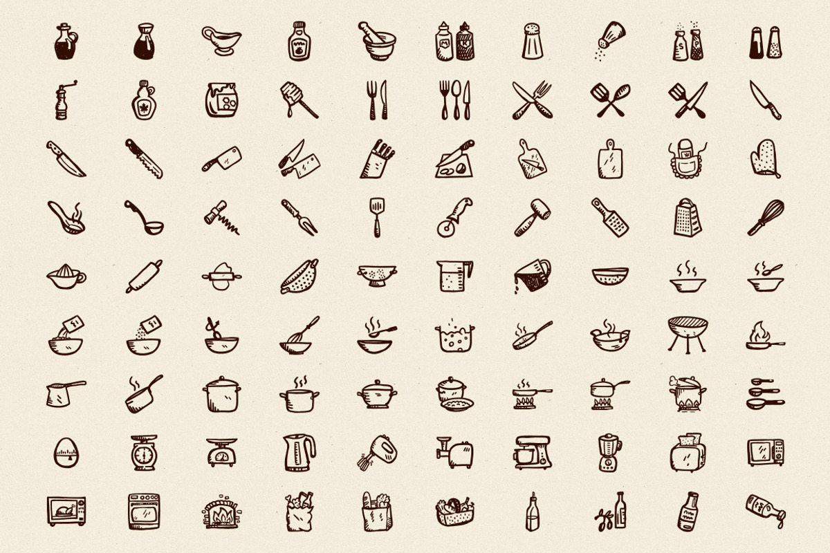 90 Hand-Drawn Kitchen Icons preview 2
