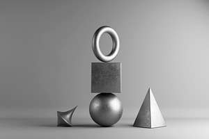 Stacked metallic shapes in balanced abstract composition., a Background Photo by RF Images
