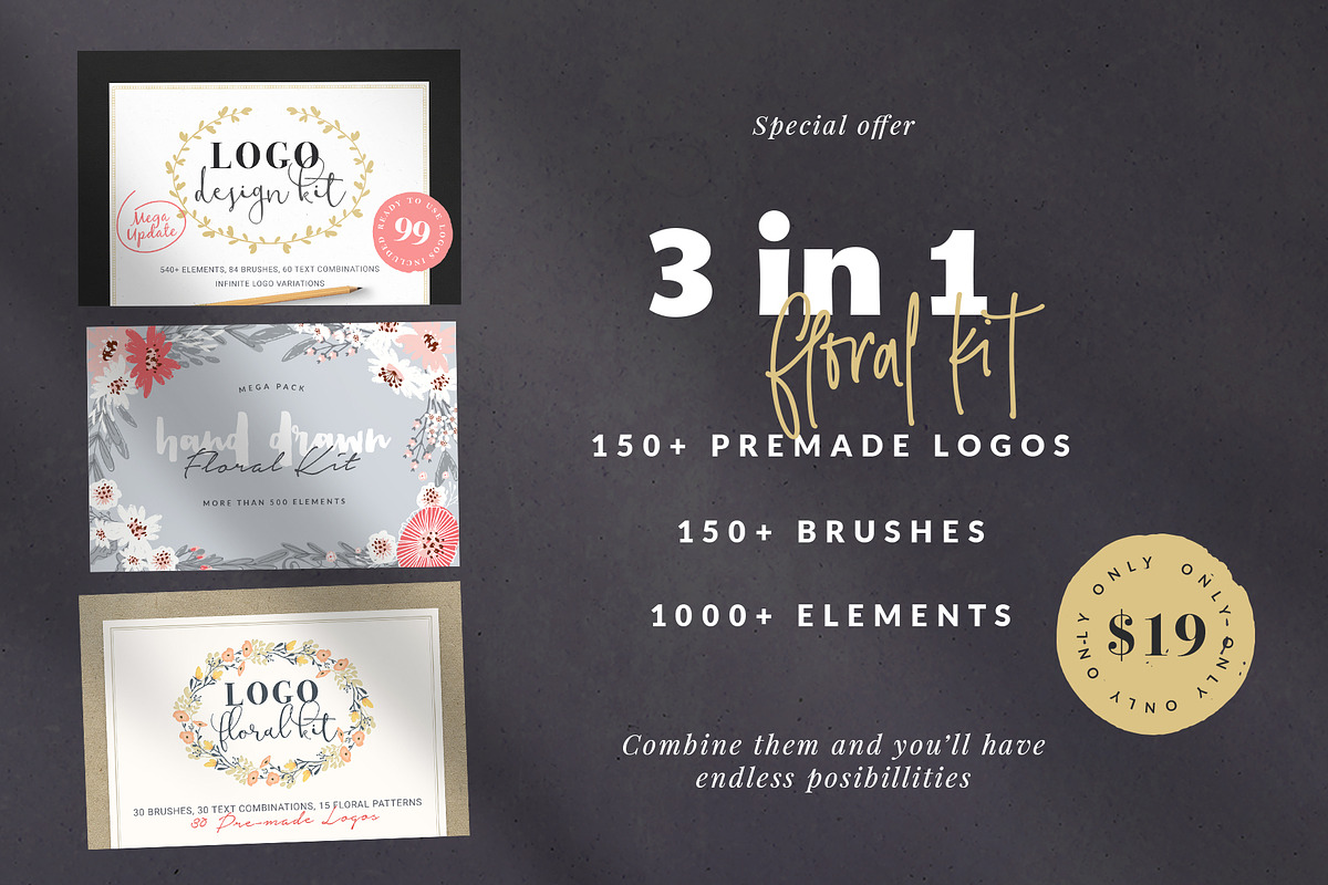 3 in 1 Floral Kit Bundle, a Branding & Logo Template by VladCristea (Photo 1 of 30)