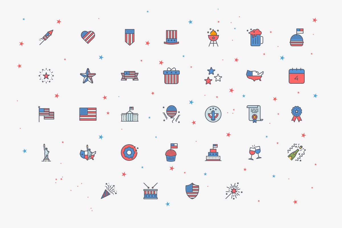 Fourth of July Elements, an Outline Icon by Amogh Design