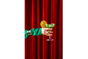 Retro green cocktail against a red, a Food & Drink Photo by Yulia Furman