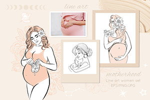 Baby Flowers And Motherhood Line Art