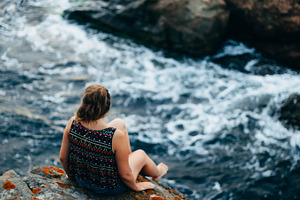 At the edge stock photo containing girl and cliff