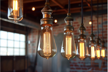 Hanging retro light bulbs, an Architecture Photo by Ylivdesign