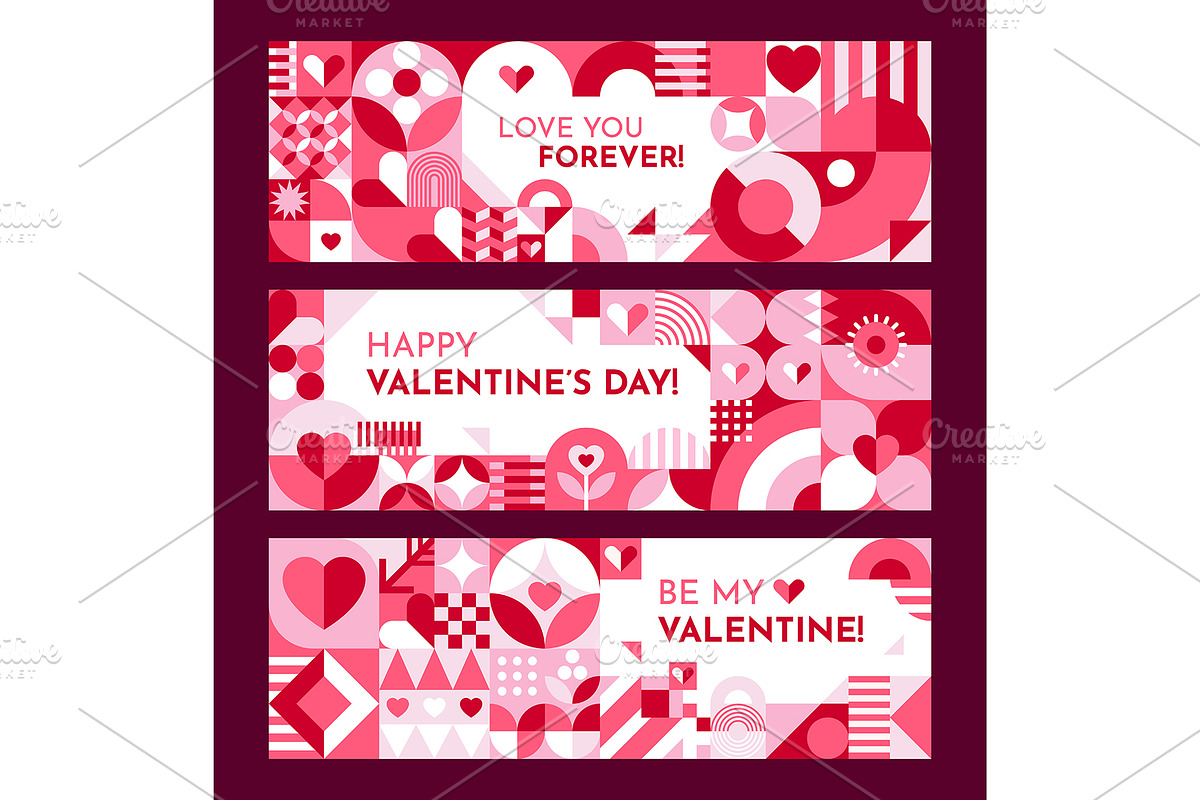 Valentines holiday banners geometric, an Illustration by Buch&Bee (Photo 2 of 3)