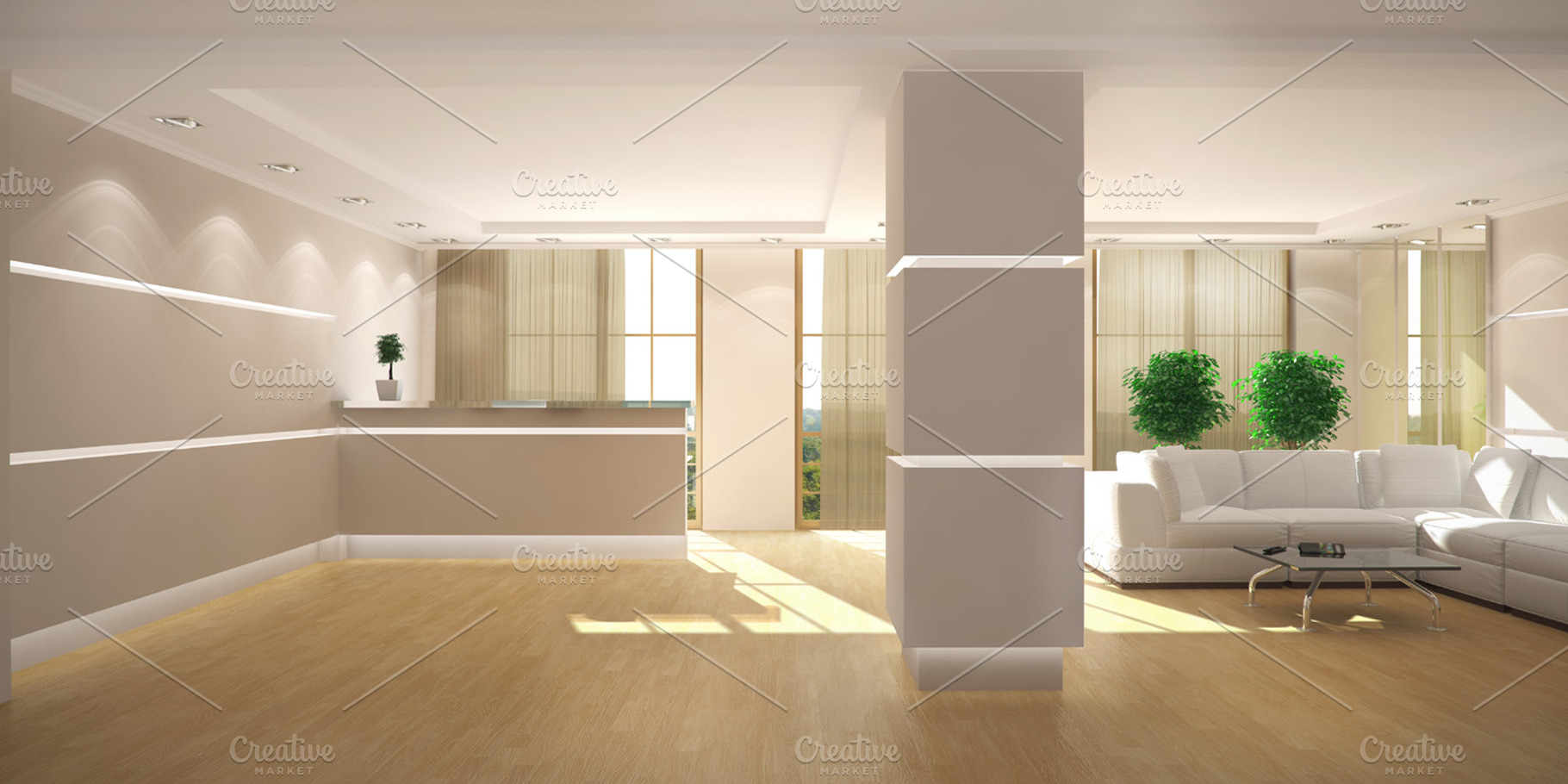 3ds max render of  office lobby featuring interior, reception, and office, an Architecture Photo by sweet spot
