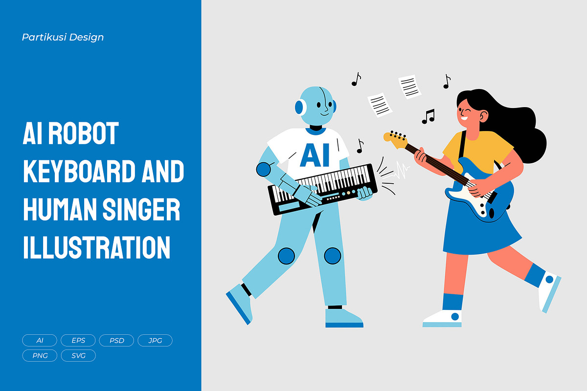 AI Robot Keyboard and Human Singer, a Technology Illustration by Partikusi Design (Photo 1 of 3)