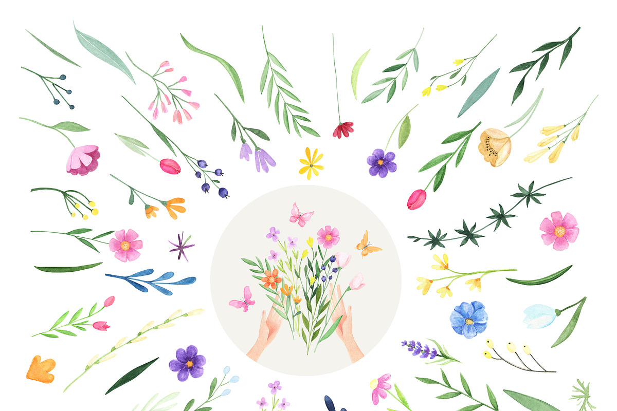 Watercolor Delicate Floral Kit, an Object Graphic by Naty Art (Photo 4 of 18)