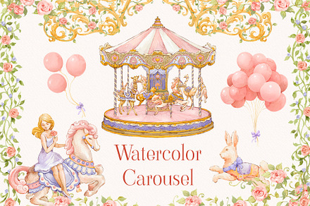 Watercolor Carousel Clipart set