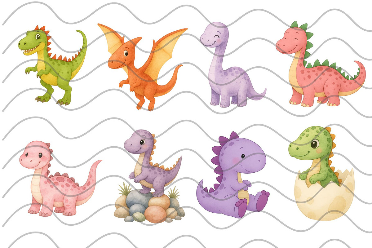 Cute Dinosaur Clipart Bundle, an Animal Illustration by maryamdesignarts (Photo 4 of 10)