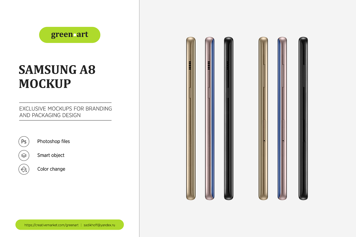 Samsung A8 PSD Mockup, an Android Mockup by Green Art (Photo 6 of 6)