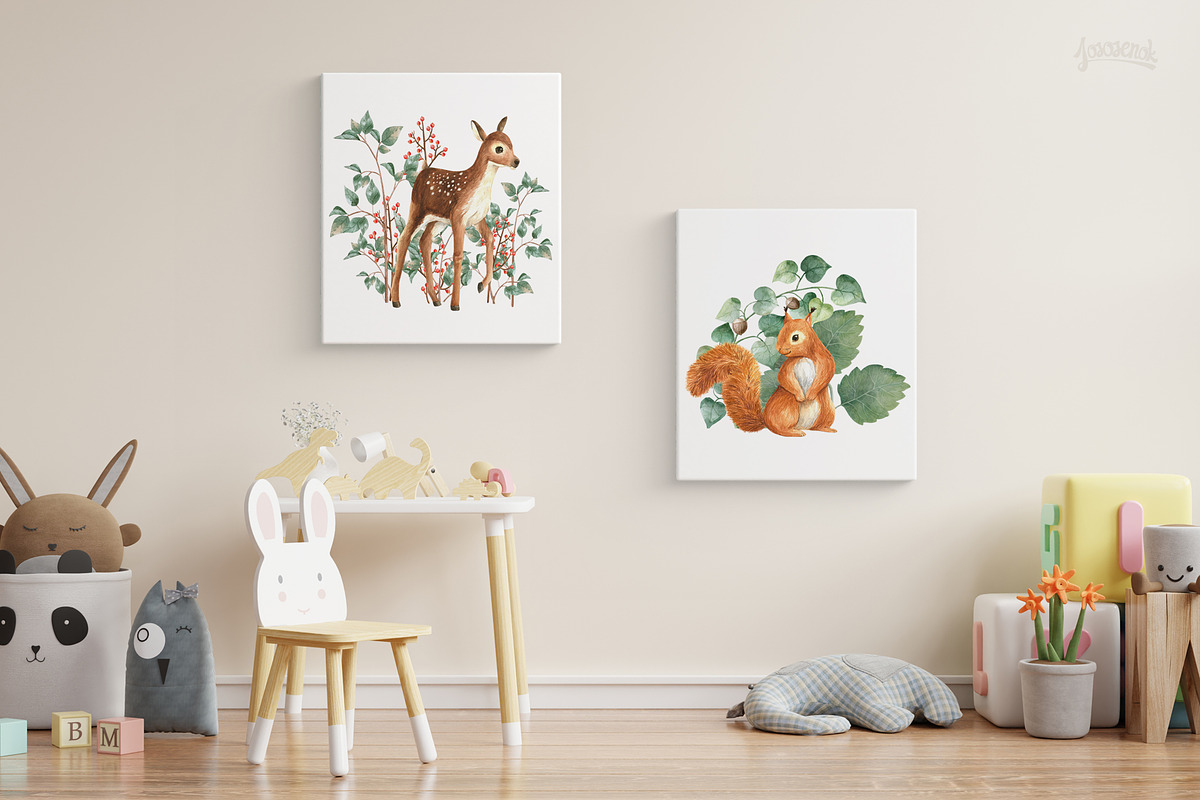 Woodland stories watercolor set, an Animal Illustration by Lososenok (Photo 5 of 12)