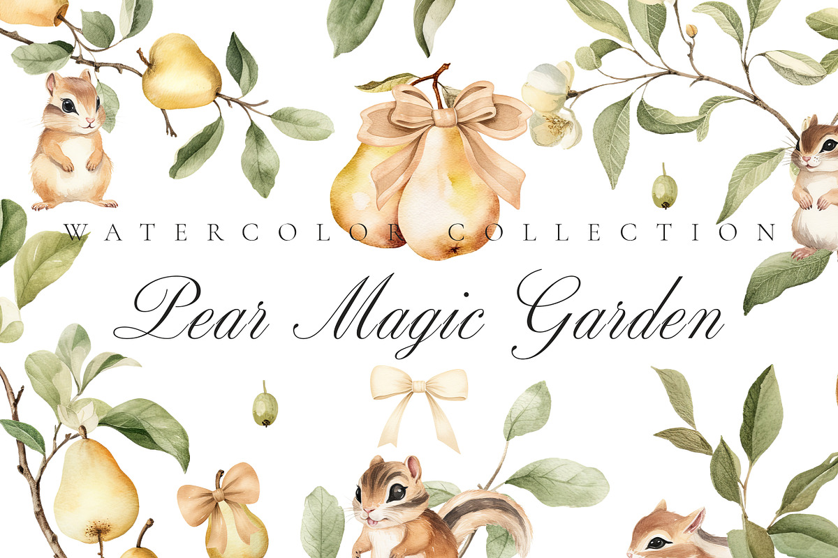 Watercolor Pear Magic Garden Set, an Animal Illustration by Pati Paints (Photo 1 of 9)
