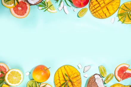 Summer tropical fruits background, a Food & Drink Photo by Rimma