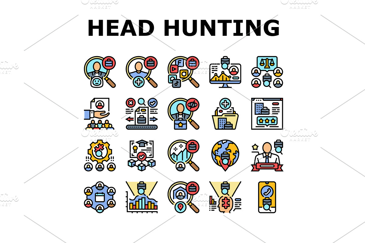 head hunting recruitment icons set, an Illustration by pikepicture