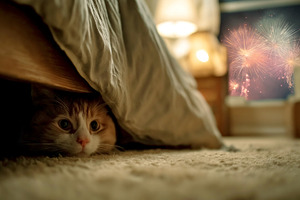 Anxious Cat Hiding Under Bed, an Animal Photo by Ocean Digital Art