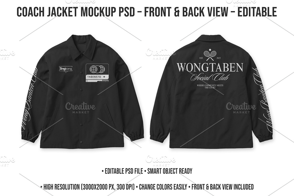4K Coach Jacket Mockup PSD Editable, a Hoody Mockup by std.badboy (Photo 1 of 4)