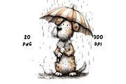 Whimsical Rainy Dog Clipart, an Animal Illustration by GiraffeCreative (Thumbnail 19 of 20)