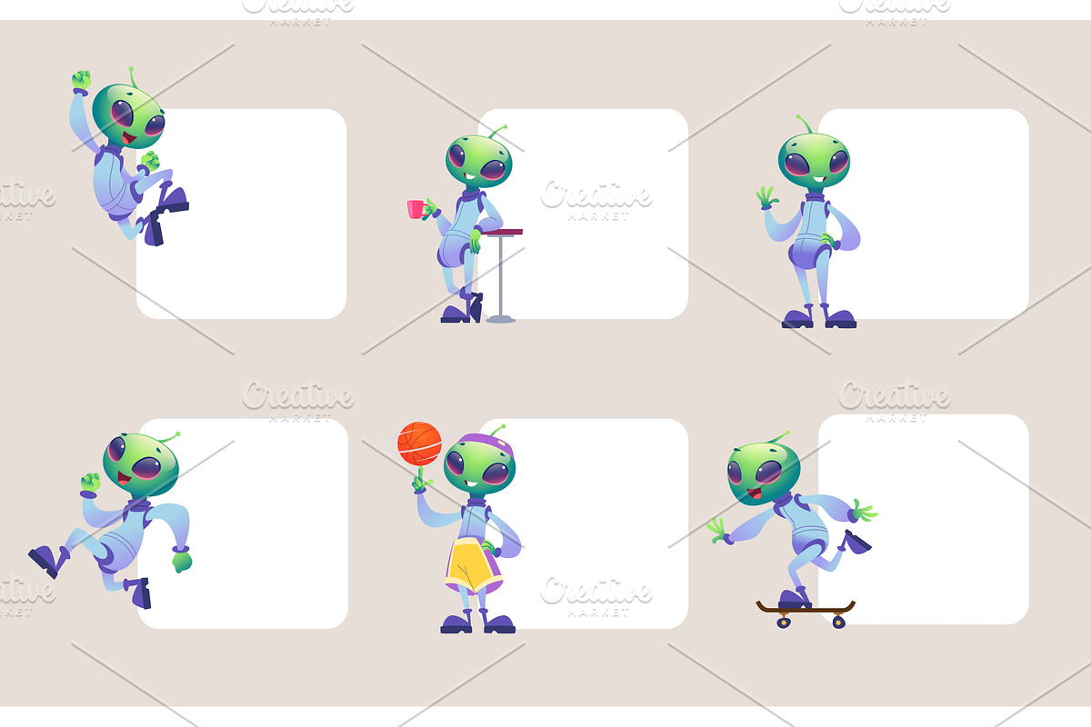 Alien characters. funny mascots in, an Illustration by Onyx